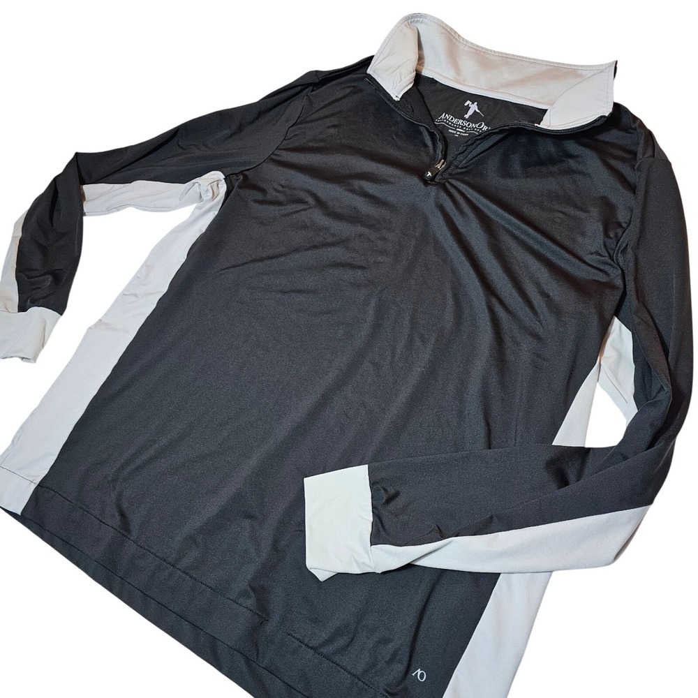AndersonOrd Mens XL Performance Golf 1/4 Zip Pullover Black White Colorblock AO
